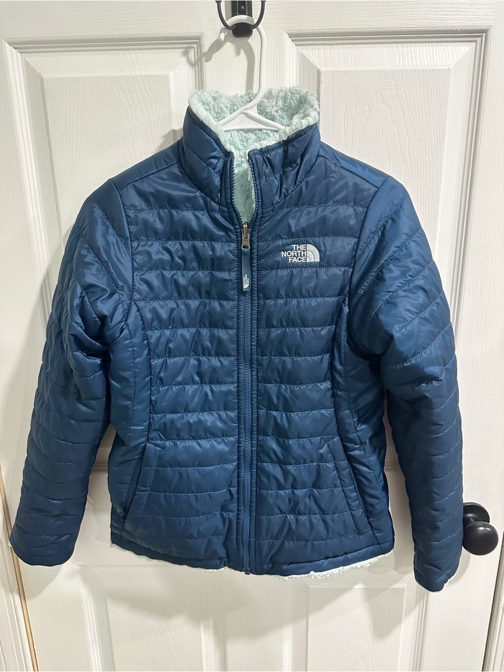 The North Face Girls' Shasta Reversible Teal Blue Quilted Puffer Jacket Girls L